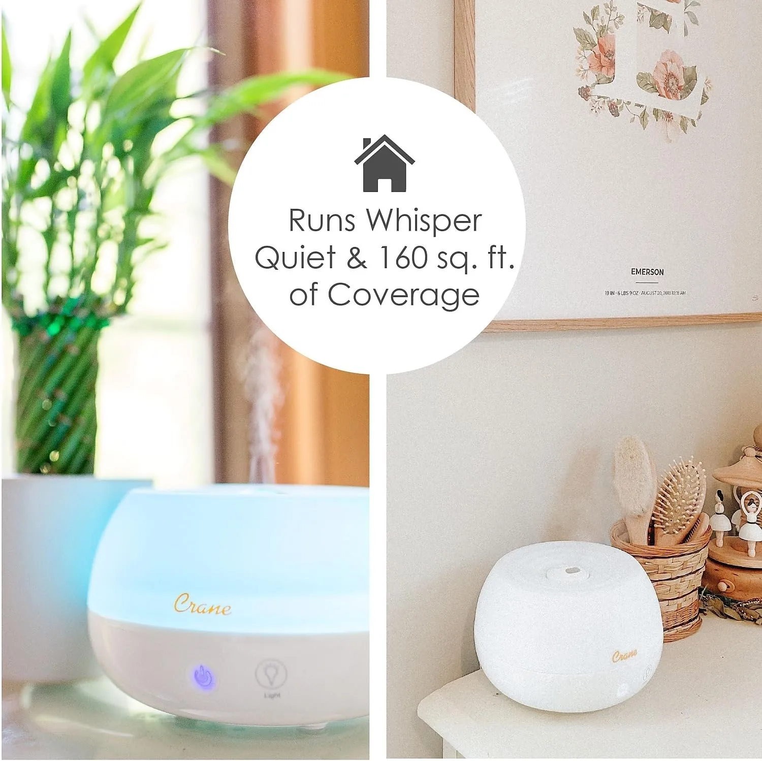 Crane Portable Ultrasonic Travel Humidifier and Diffuser, 0.2 Gallon Cool Mist, Optional Essential Oil Diffuser