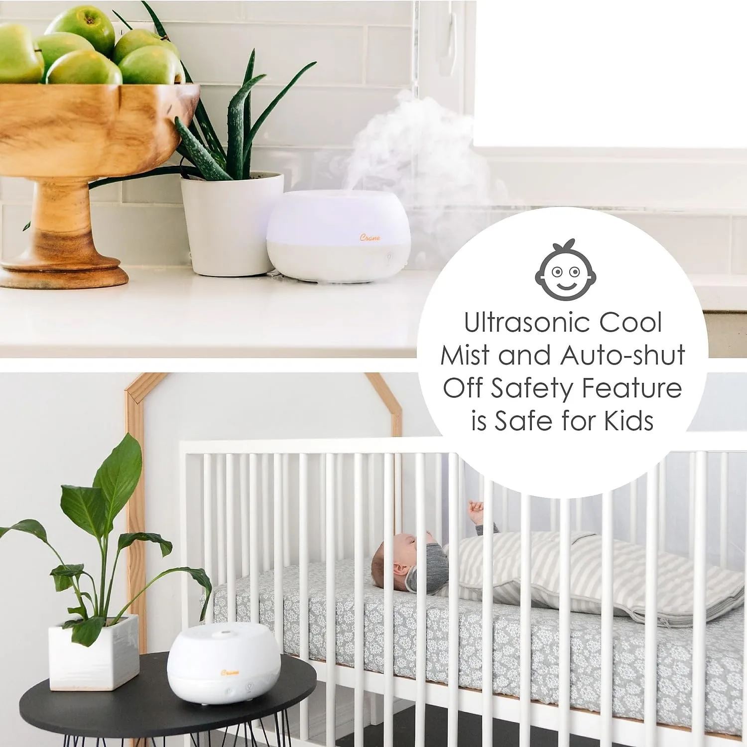 Crane Portable Ultrasonic Travel Humidifier and Diffuser, 0.2 Gallon Cool Mist, Optional Essential Oil Diffuser