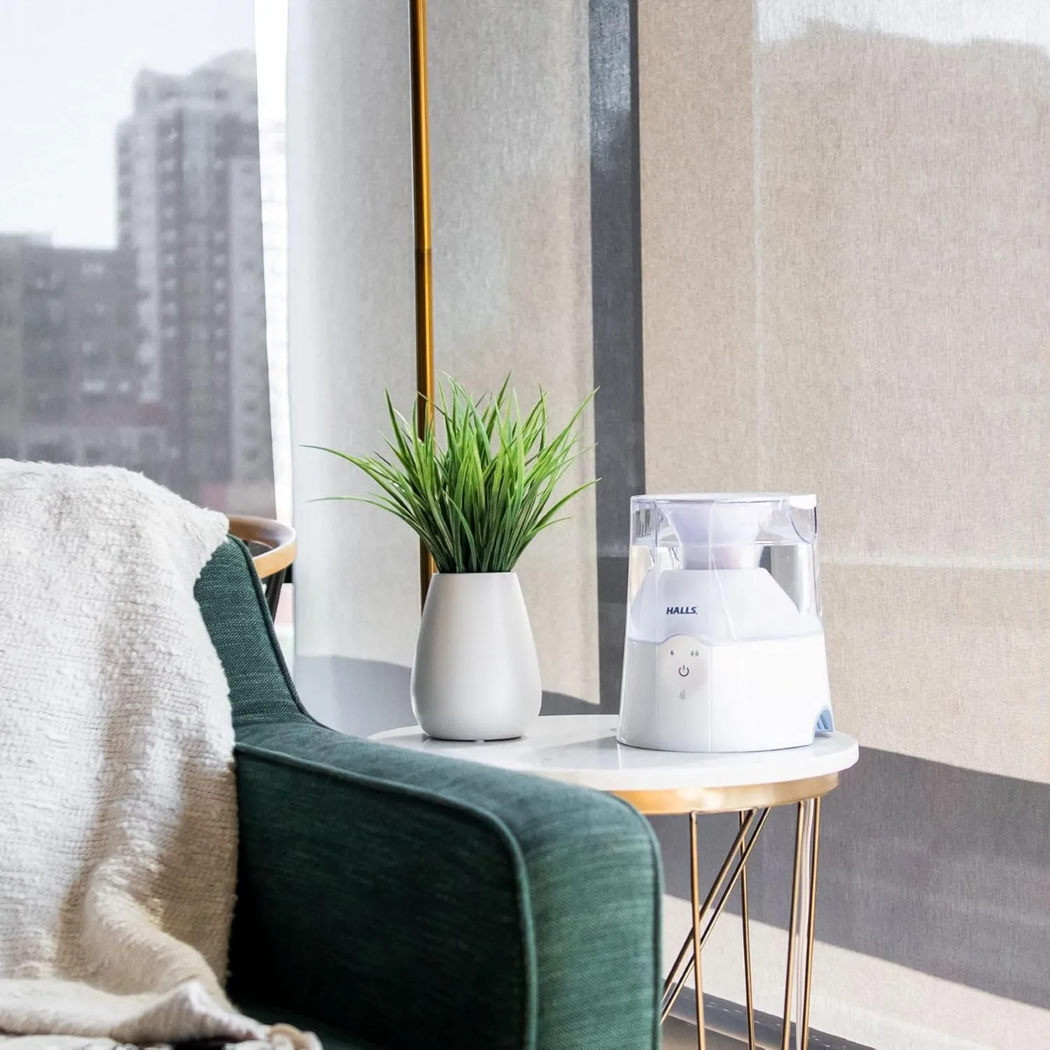 Crane x HALLS 2-in-1 Warm Mist Humidifier and Steam Inhaler, 0.5 Gallon, Blue & White
