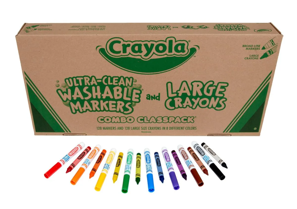 Crayola Large Crayons & Ultra Clean Washable Markers (256 Count), Assorted Colors, Styles Vary