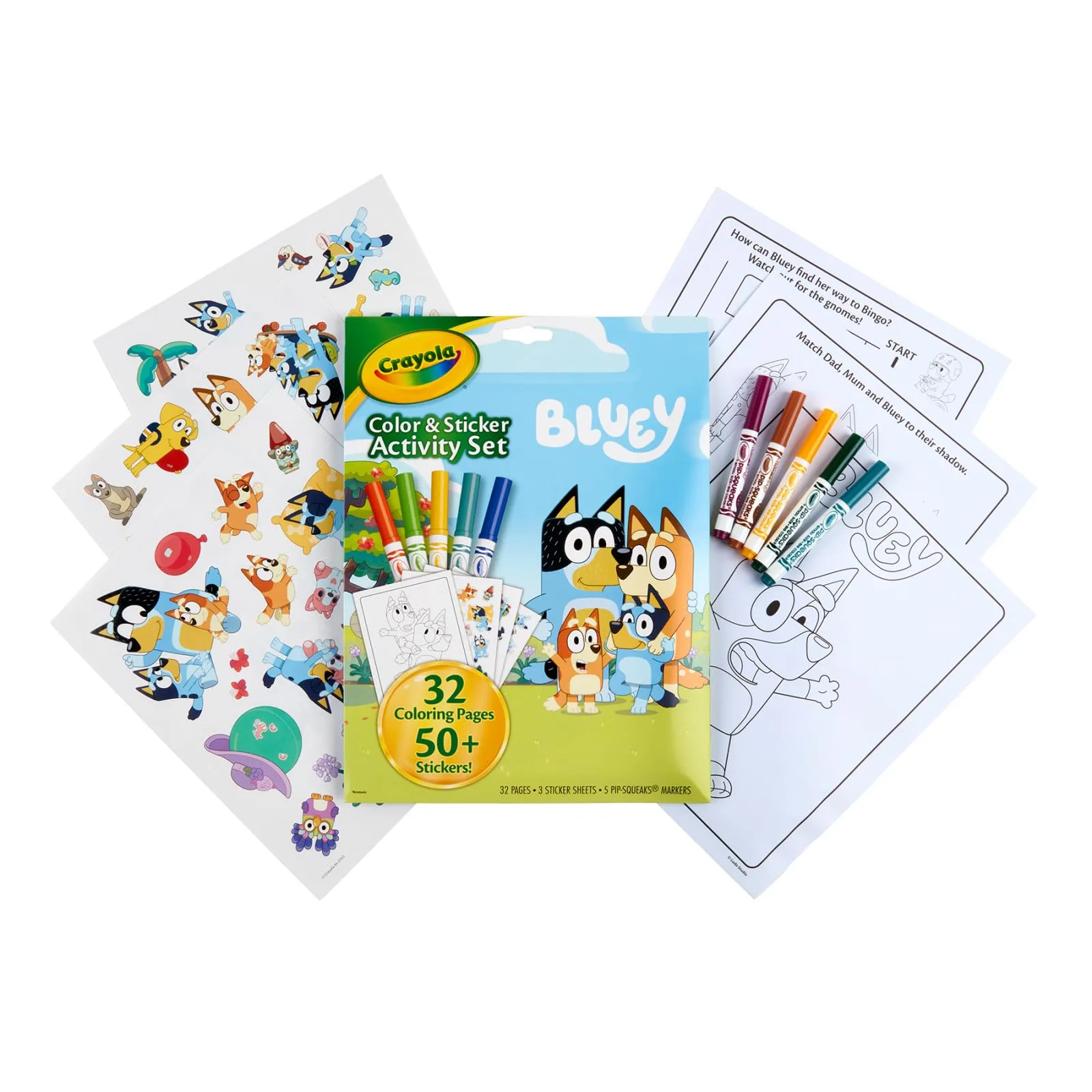 Crayola Bluey Color & Sticker Activity Set with Pipsqueak Markers, Ages 3+