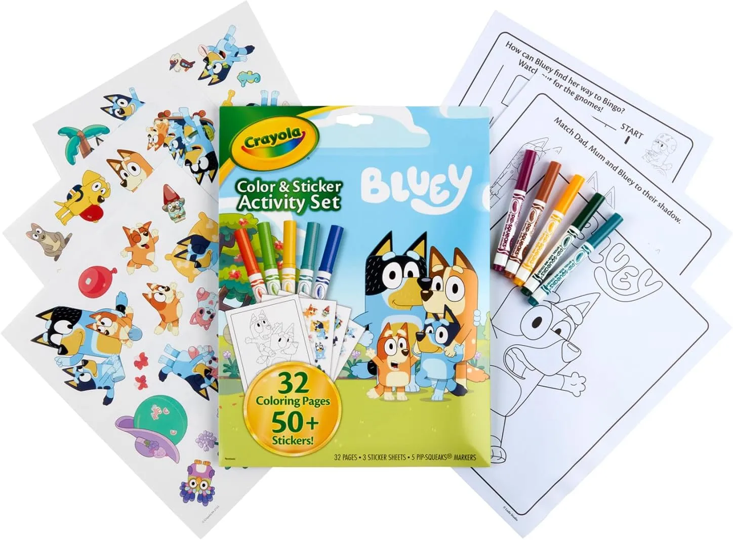 Crayola Bluey Color & Sticker Activity Set with Pipsqueak Markers, Ages 3+