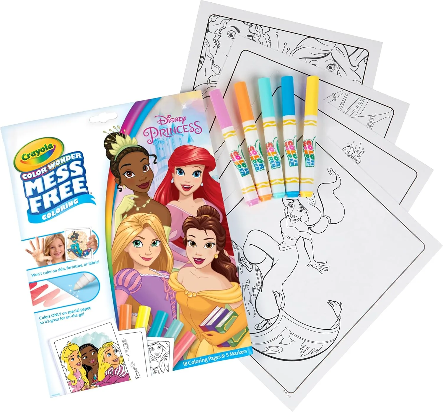 Crayola Color Wonder Disney Princess Mess-Free Coloring Pad with 5 Markers, 18 Pages