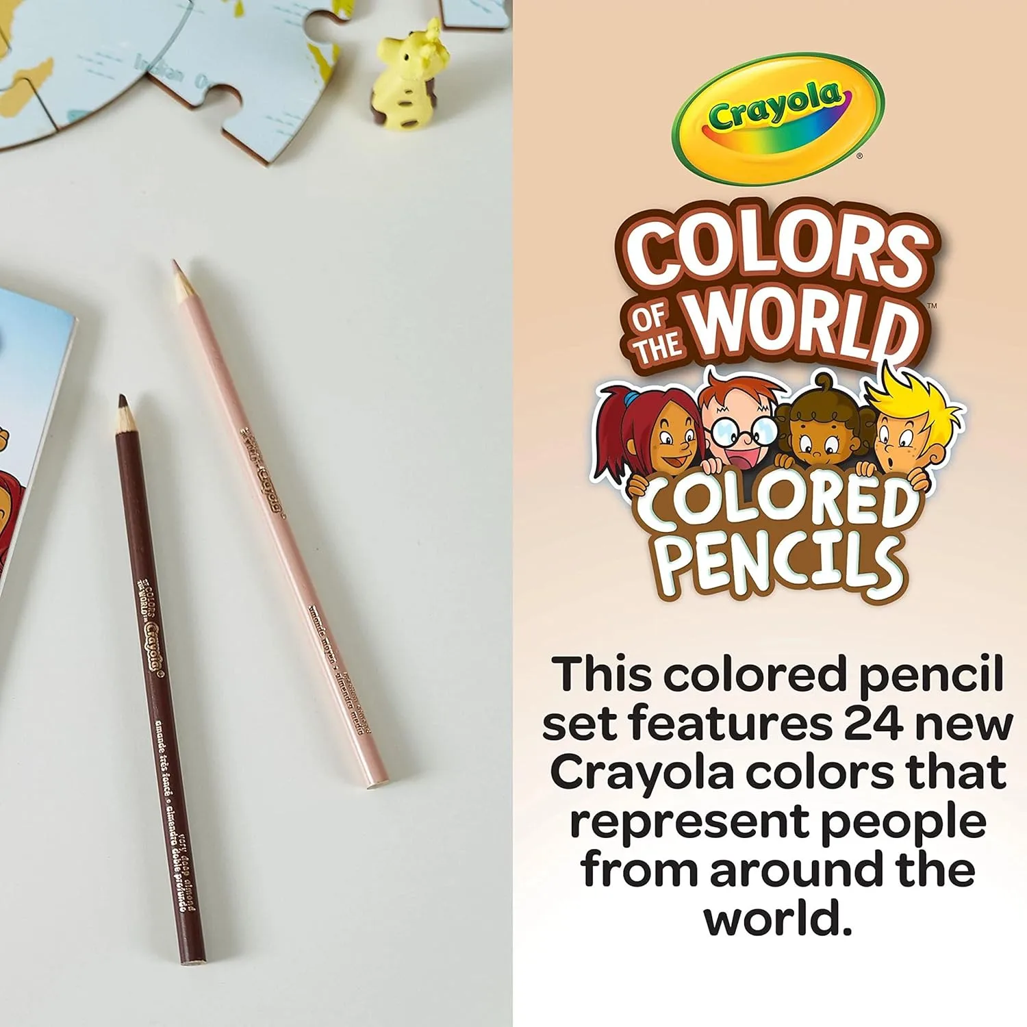 Crayola Colors of the World Colored Pencil Set (24ct), Skin Tone Colored Pencils for Kids, Coloring Book Pencils