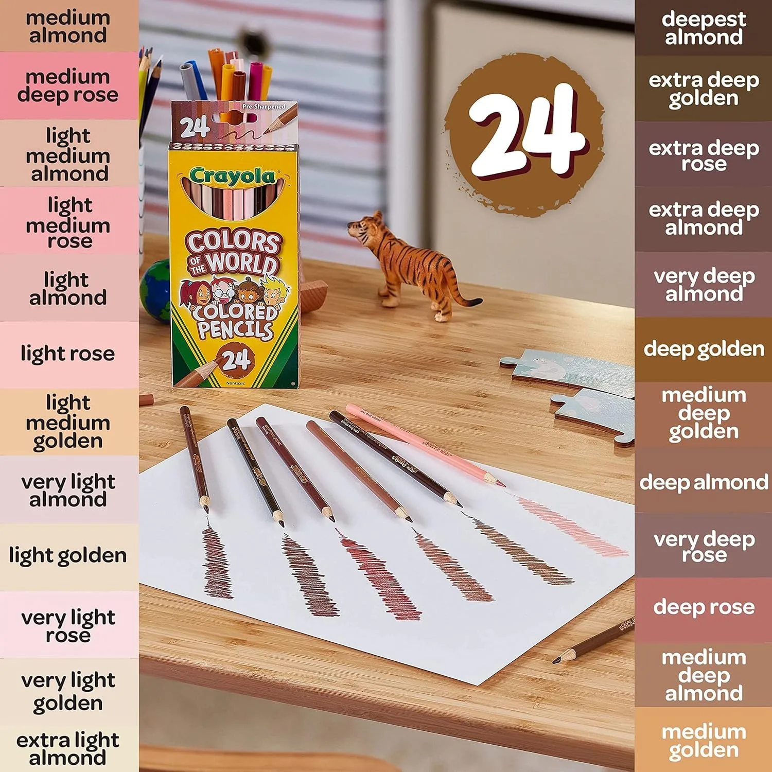 Crayola Colors of the World Colored Pencil Set (24ct), Skin Tone Colored Pencils for Kids, Coloring Book Pencils