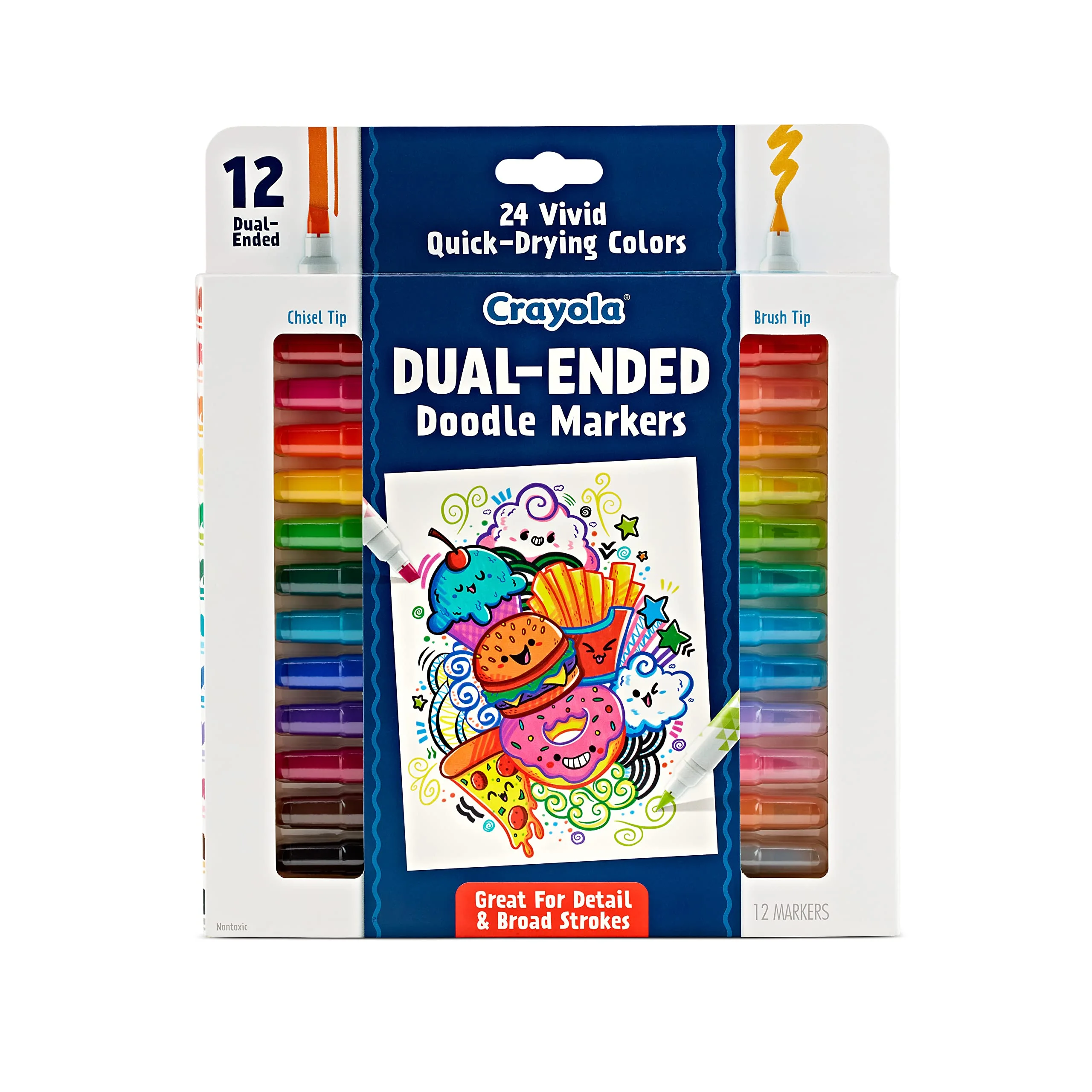 Crayola Dual-Ended Chisel & Brush Markers, 12 Count (24 Colors)