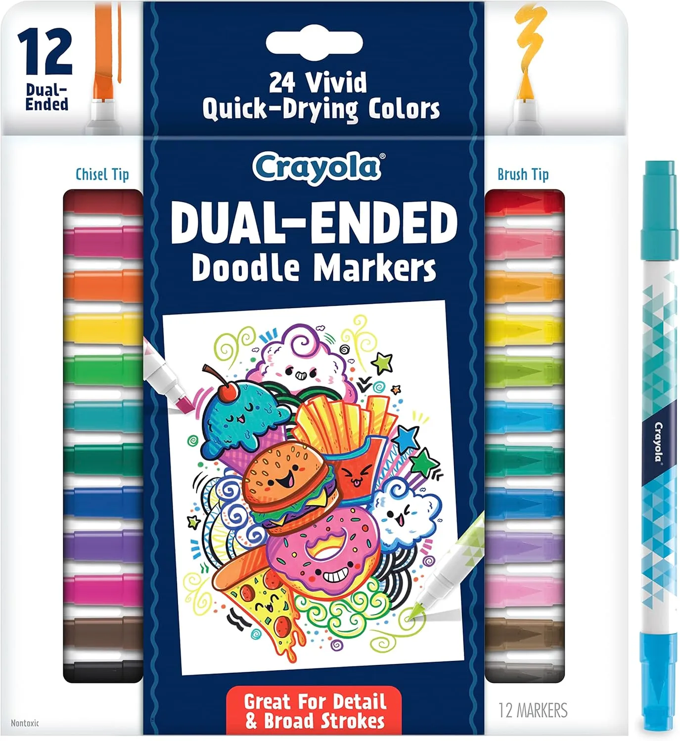 Crayola Dual-Ended Chisel & Brush Markers, 12 Count (24 Colors)