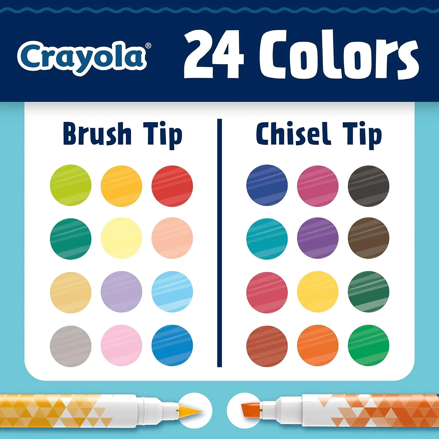 Crayola Dual-Ended Chisel & Brush Markers, 12 Count (24 Colors)
