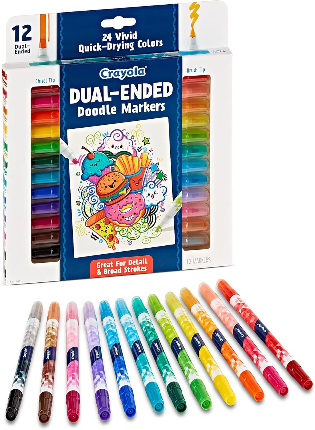 Crayola Dual-Ended Chisel & Brush Markers, 12 Count (24 Colors)