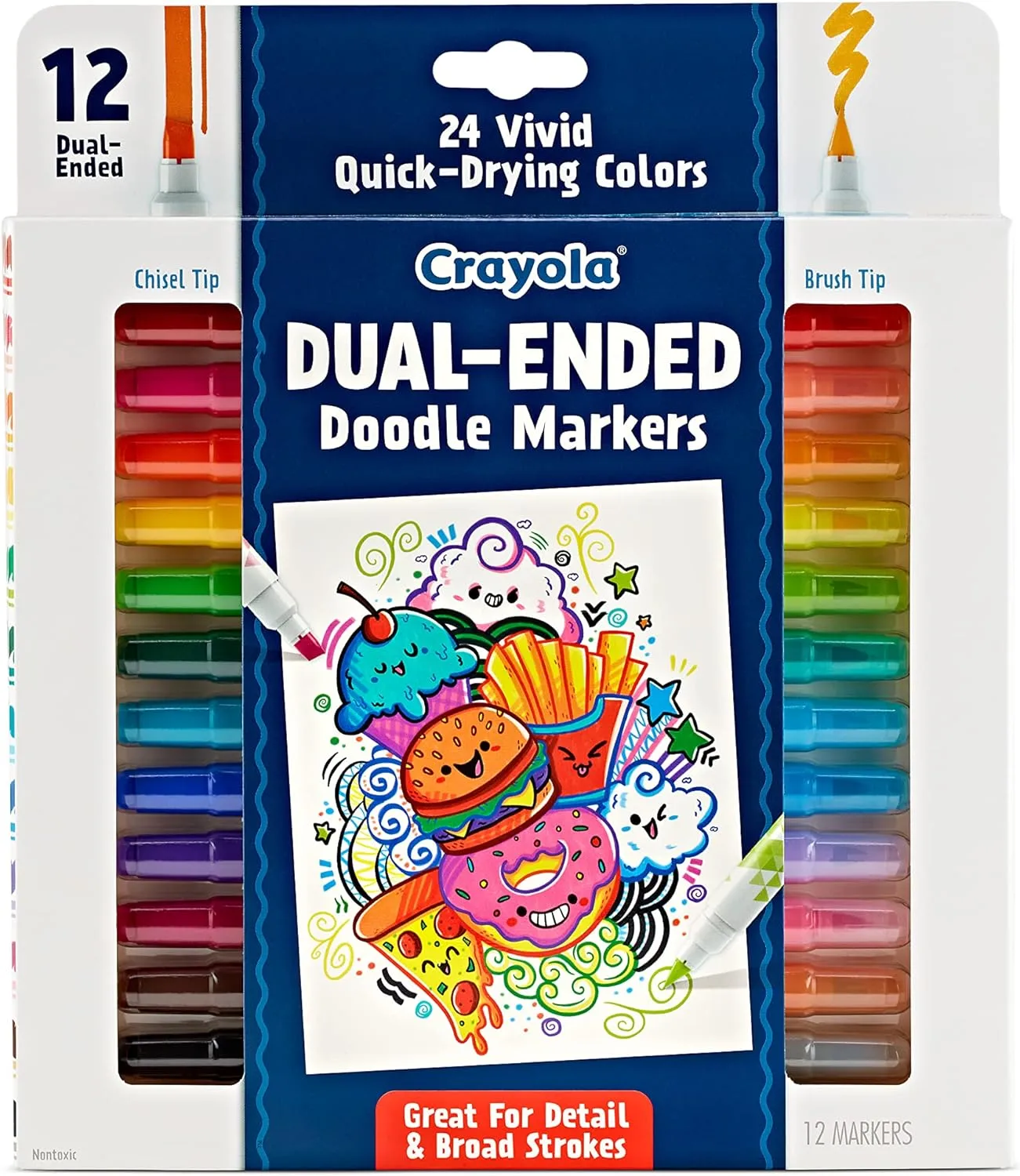 Crayola Dual-Ended Chisel & Brush Markers, 12 Count (24 Colors)