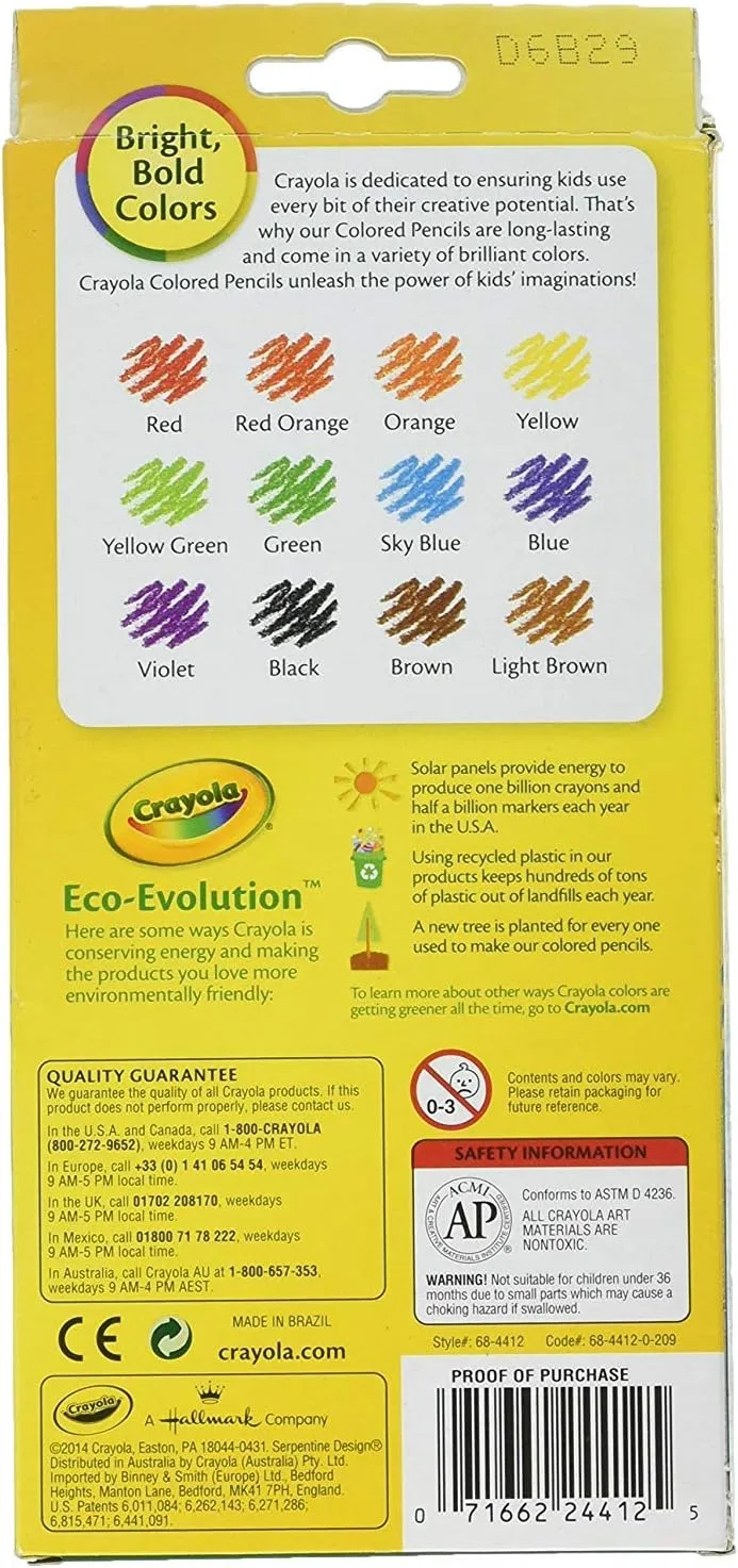 Crayola Erasable Colored Pencils, 12 Non-Toxic, Pre-Sharpened, Kids 4 & Up, Colors may vary