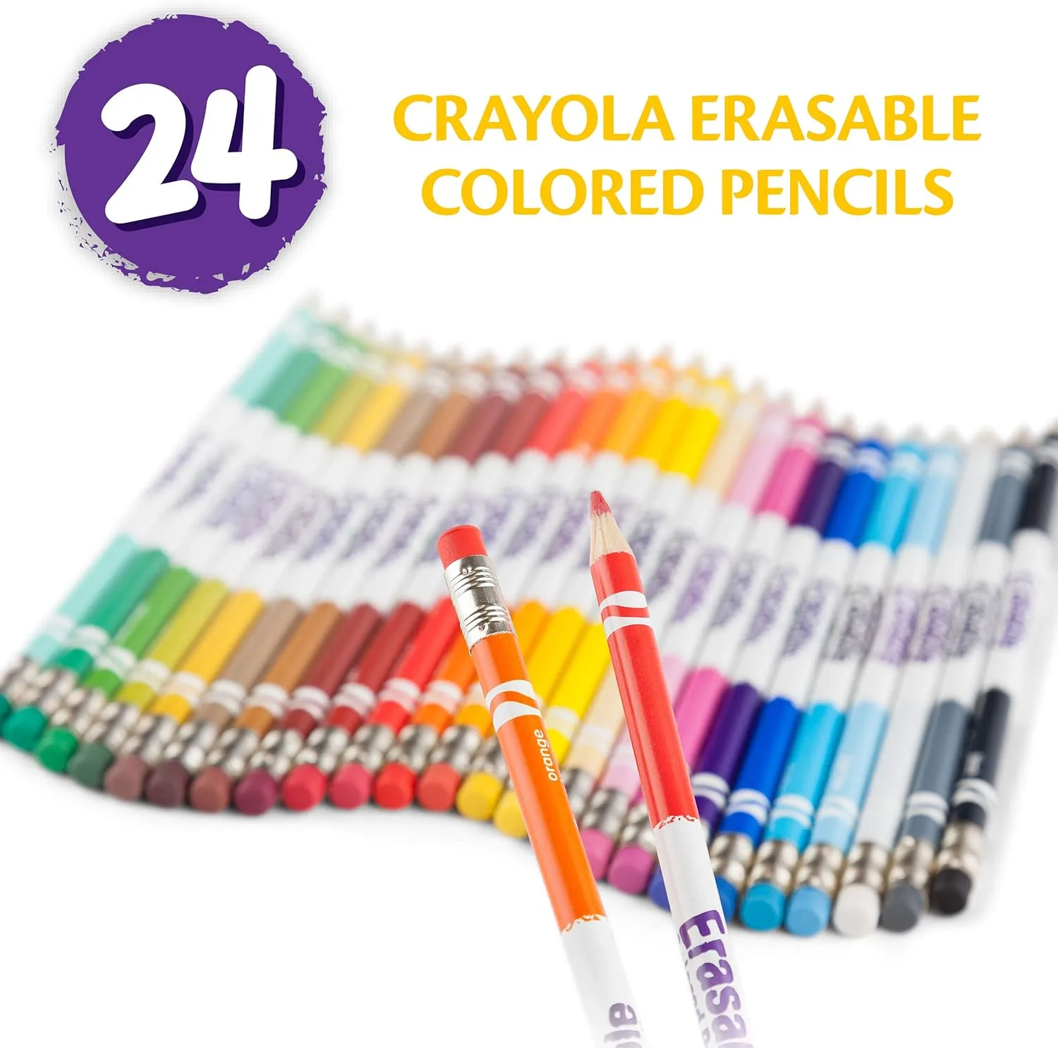 Crayola Erasable Colored Pencils, 24 Count, Assorted (Long) and Bostitch Office Twist-n-Sharp Pencil Sharpener (PS1-ADJ)