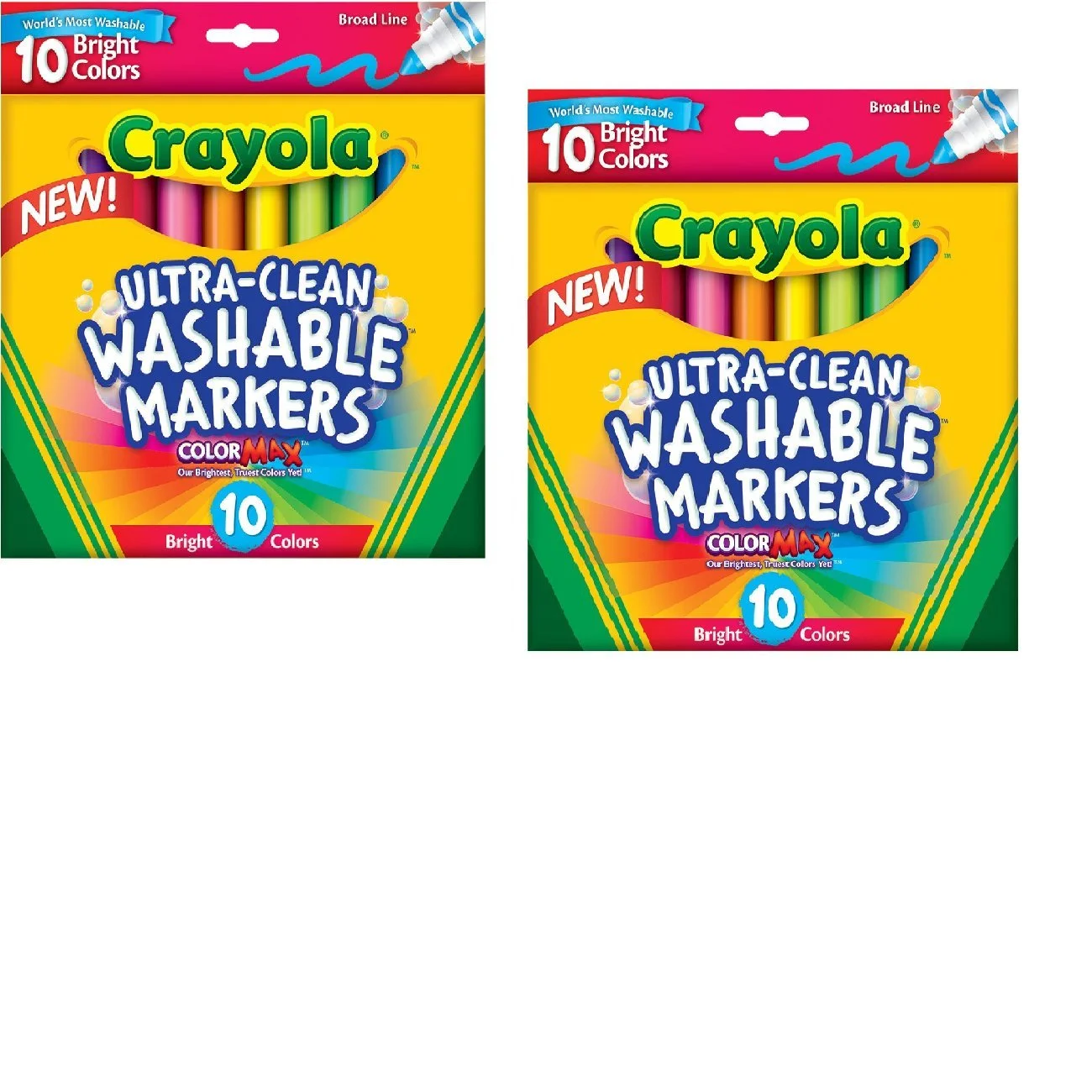Crayola Ultra-Clean Washable Bright Broad Line Color Max Markers, Assorted Ink, 10 Count