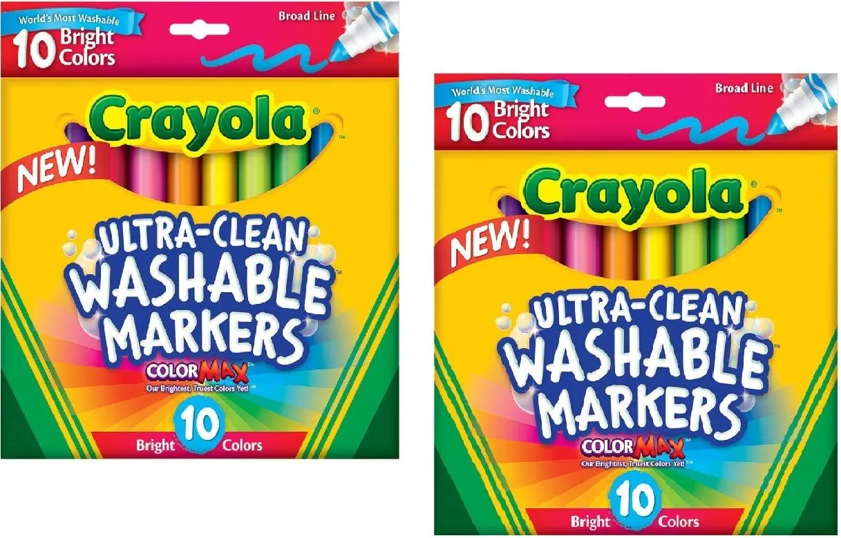 Crayola Ultra-Clean Washable Bright Broad Line Color Max Markers, Assorted Ink, 10 Count