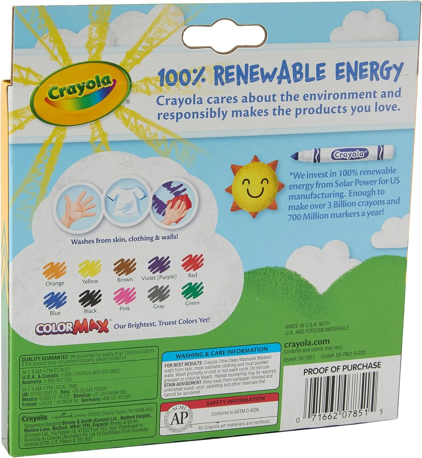 Crayola Ultra-Clean Washable Markers, Broad Tip, Assorted Classic Colors, Box Of 10
