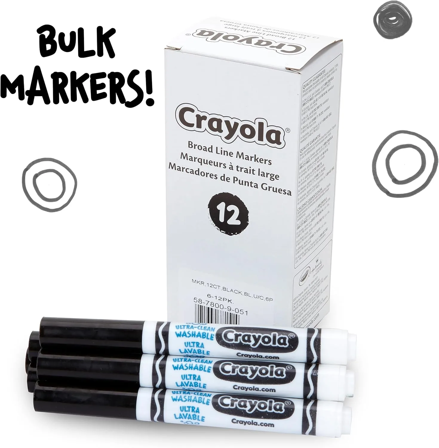CRAYOLA Washable Broad Line Markers, 12 Count