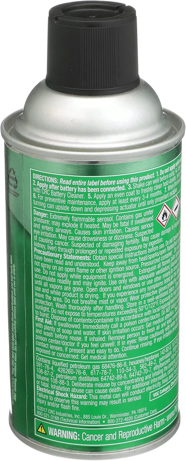 CRC Battery Terminal Protector, 7.5 Wt Oz, Lead-Free, Enhances Battery Life, Prevents Corrosion-Related Leakage
