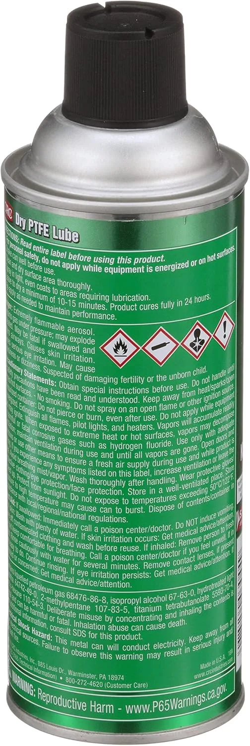 CRC Dry PTFE Lube, 10 Wt Oz, NSF H2 Registered Lubricant with Advanced Dry Film Technology, Plastic-Safe
