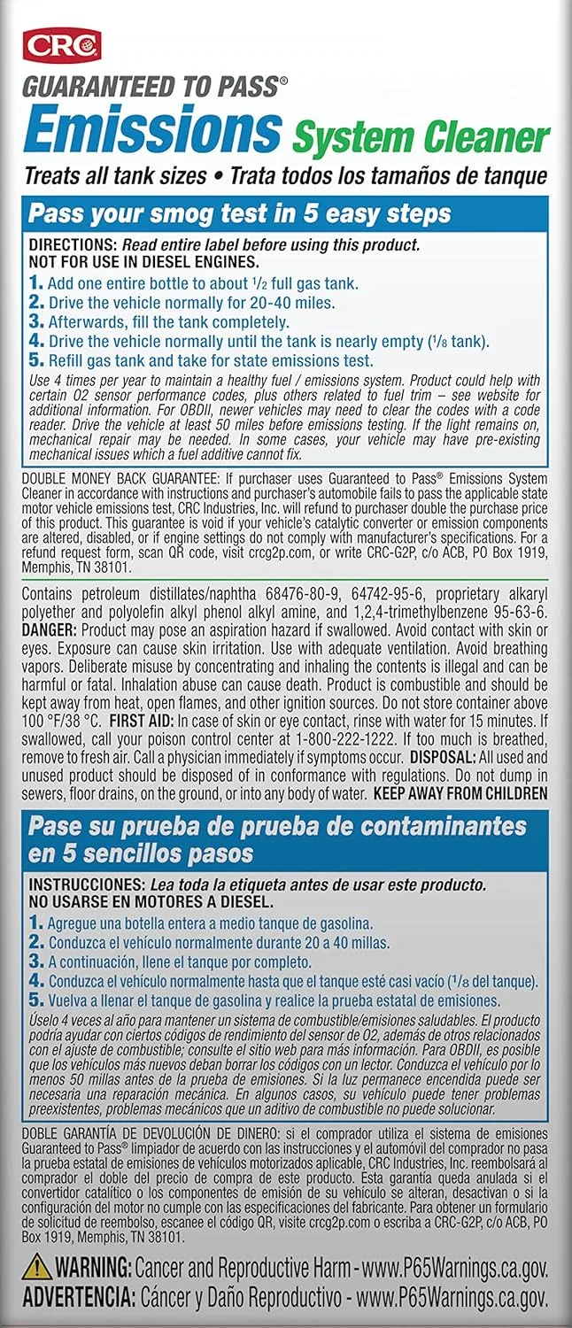 CRC Guaranteed to Pass Emissions Test Formula, 12 Fluid Ounce 1 Count (Pack of 1)