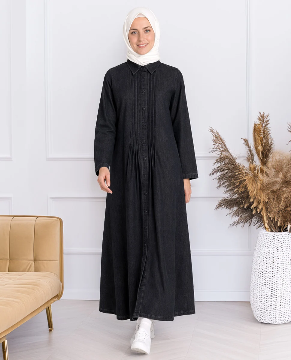 SIGNATURE STYLE BLACK DENIM SHIRT ABAYA