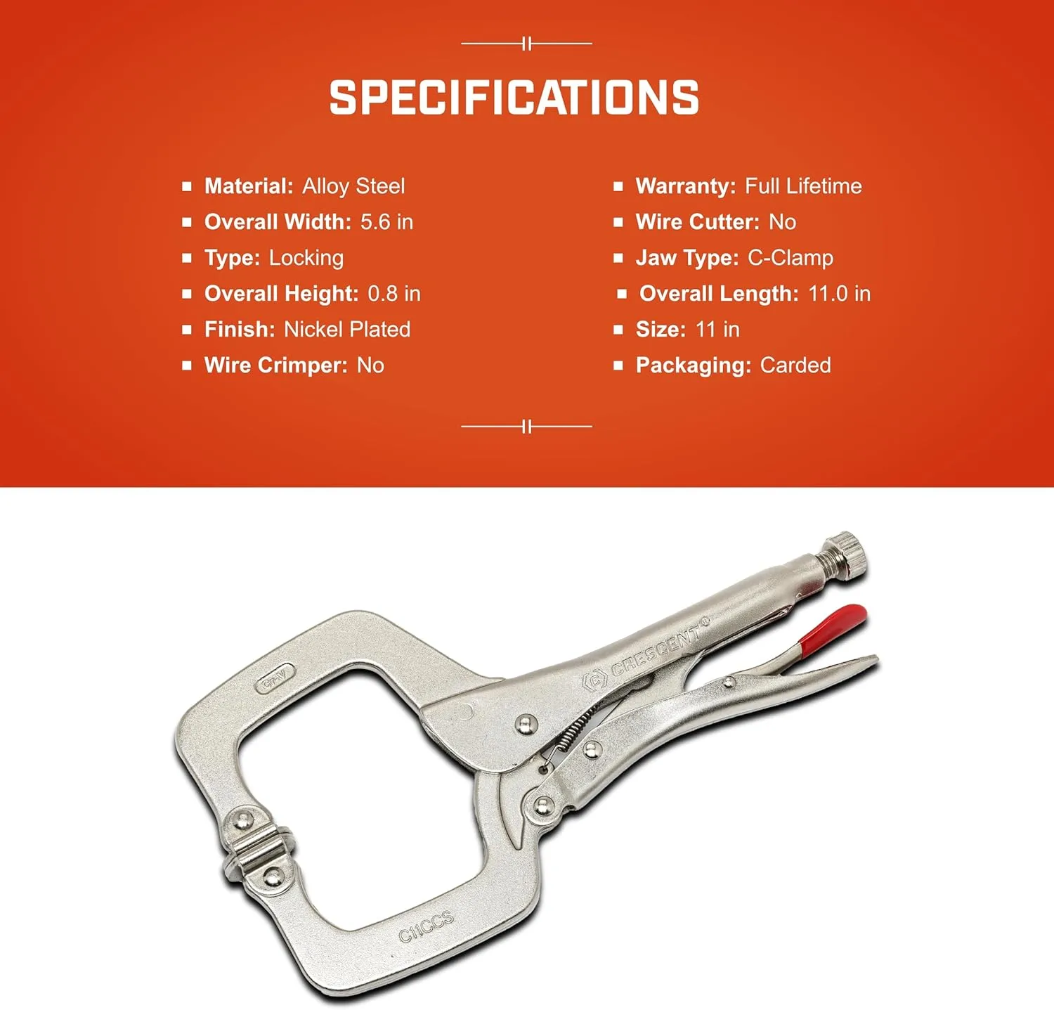 Crescent Locking C-Clamp with Swivel Pad Tips - Heavy-Duty Adjustable Clamp with Hex Key Recess & Compound Action