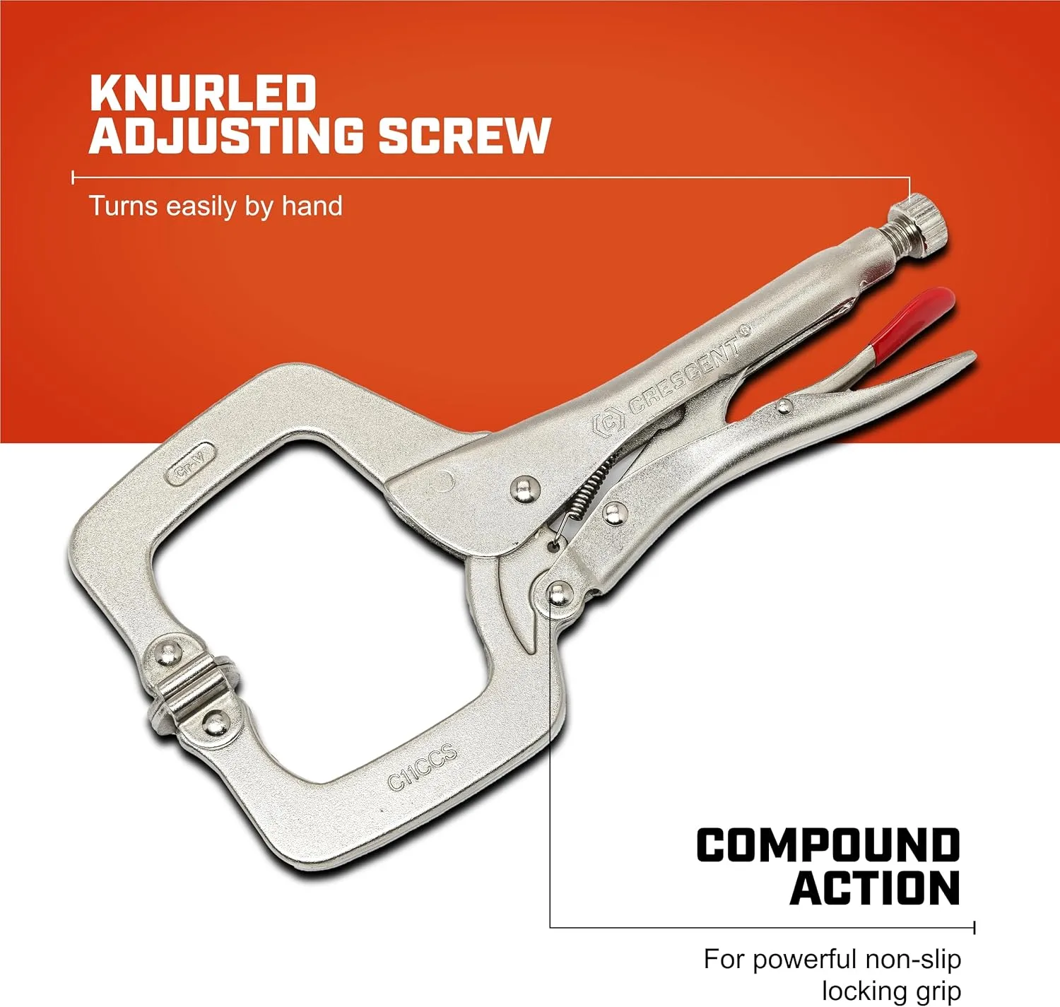 Crescent Locking C-Clamp with Swivel Pad Tips - Heavy-Duty Adjustable Clamp with Hex Key Recess & Compound Action