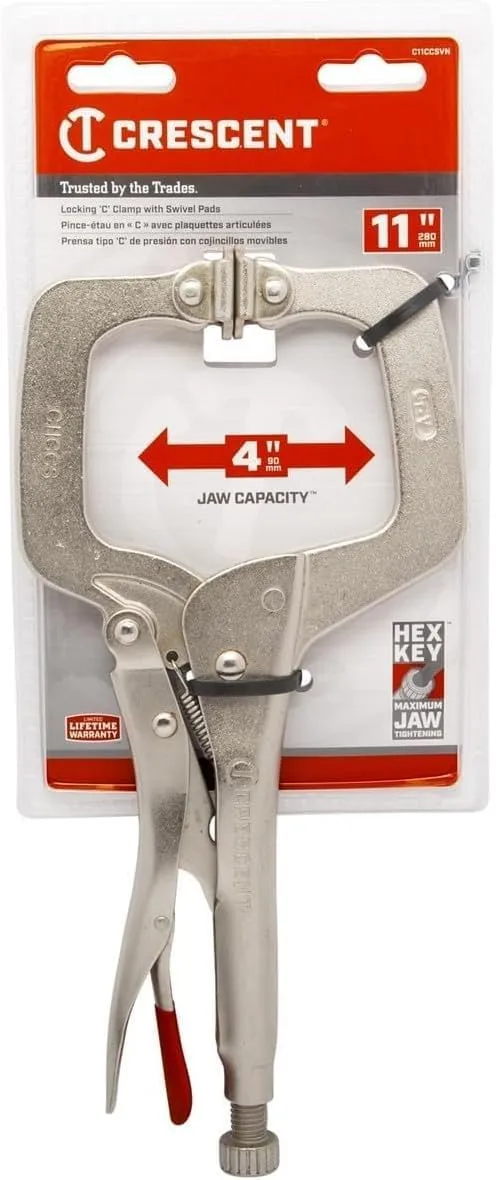 Crescent Locking C-Clamp with Swivel Pad Tips - Heavy-Duty Adjustable Clamp with Hex Key Recess & Compound Action