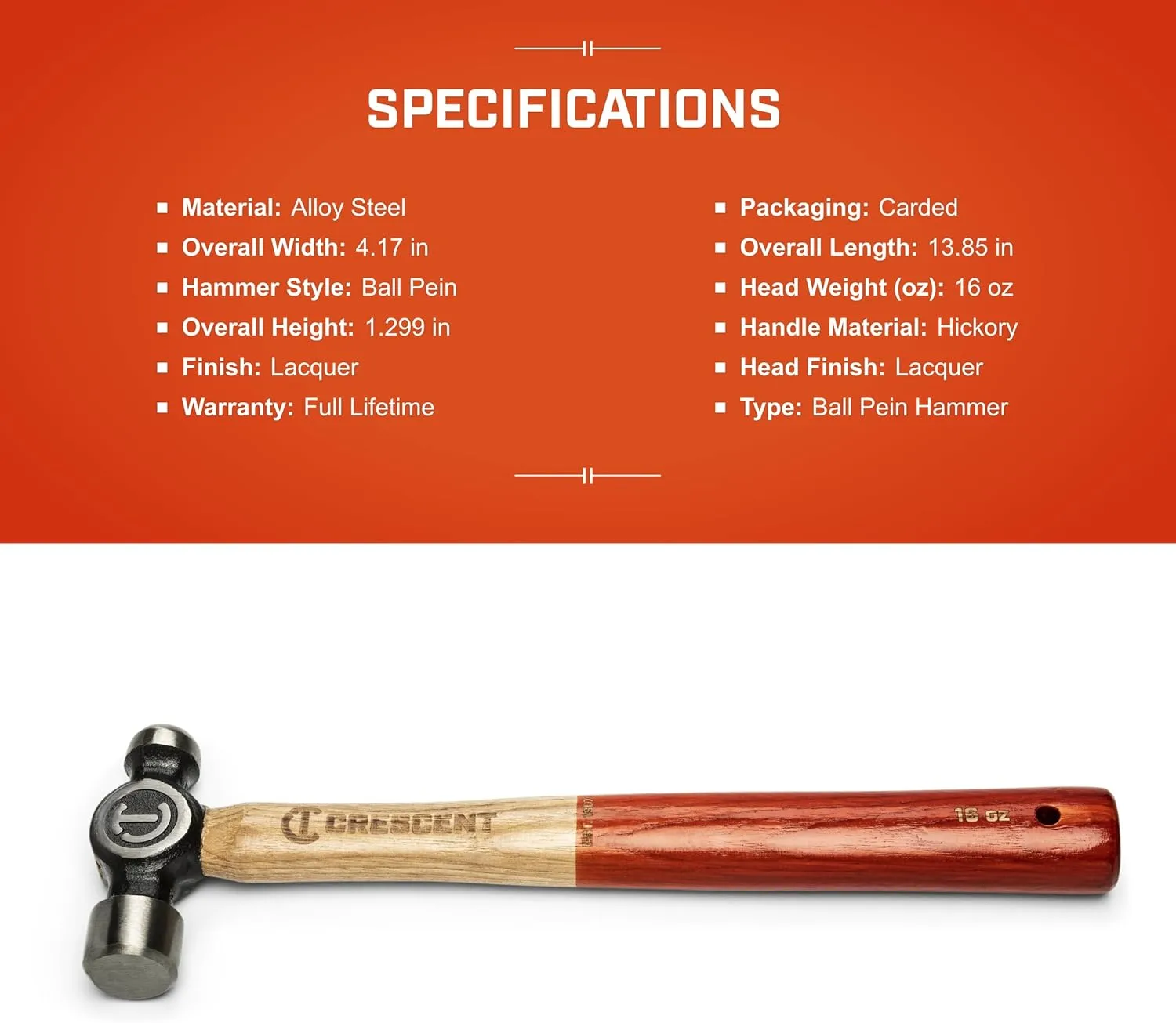 Tools Crescent - Crescent 16 Oz. Wood Ball Peen Hammer (CHWBP16)