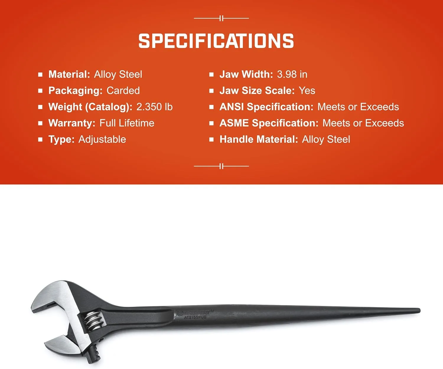CRESCENT Adjustable Black Oxide Construction Wrench - Forged Alloy Steel