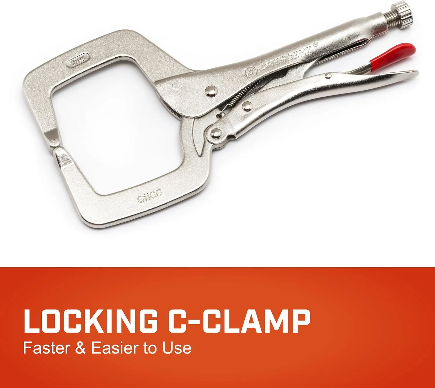 Crescent Locking C-Clamp 18" with Swivel Pad Tips - Heavy-Duty, Red