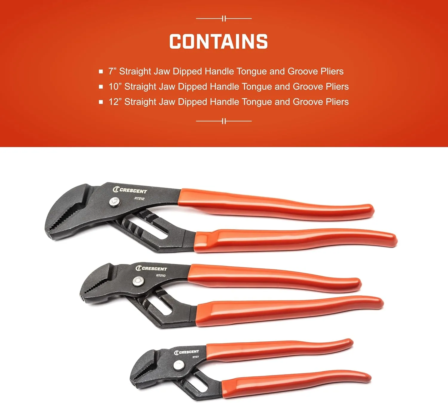 Crescent 3-Piece Tongue & Groove Plier Set, Dipped Handle - RT200SET3-05