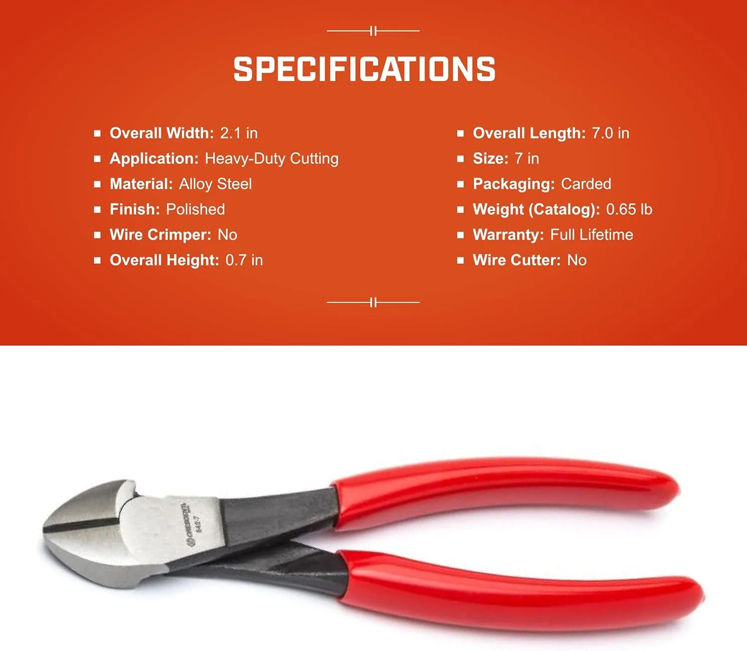 Crescent 5427CVN 7-Inch Heavy-Duty Diagonal Cutting Solid Joint Pliers, Cushion Grip,