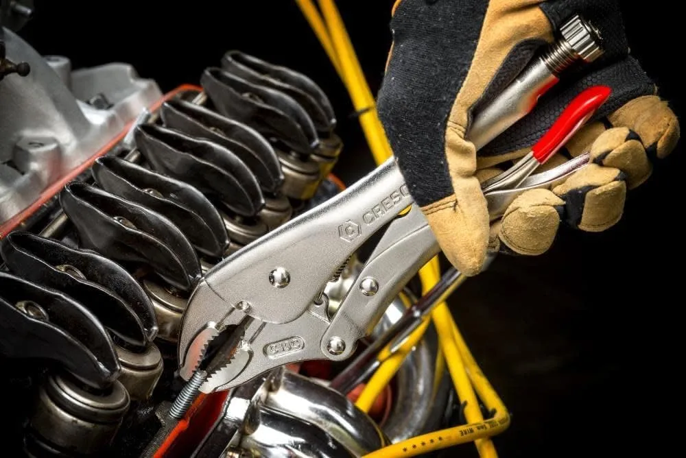Crescent Long-Nose Locking Pliers with Wire Cutter - Premium Cutting Pliers with Angled Tooth Pattern & Compound Action