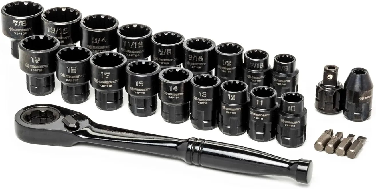 Crescent 25 Piece 3/8" Drive Pass-Thru X6 Standard Spline Mechanics Tool Set - CX6PT25 One Size