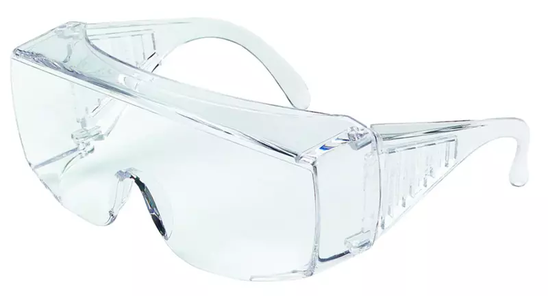 Safety Glasses: Uncoated, Polycarbonate, Clear Lenses, Full-Framed