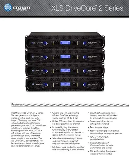 Crown XLS1002 2-Channel Class D Power Amplifier with DSP