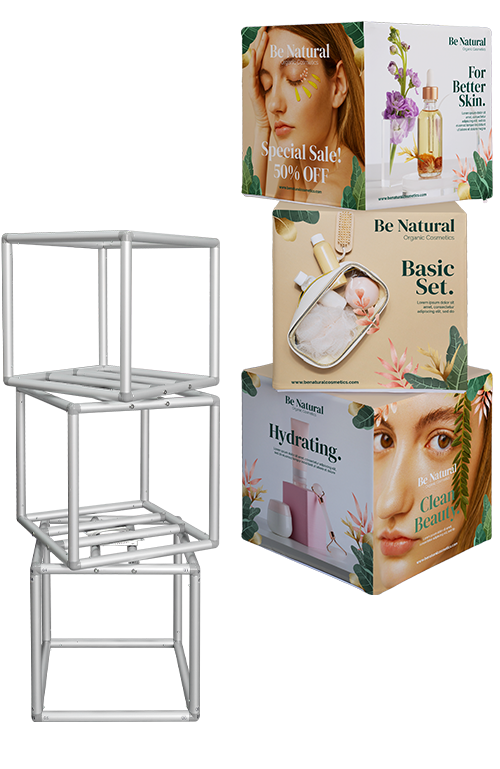 Rotating 3D Fabric Cube Display
