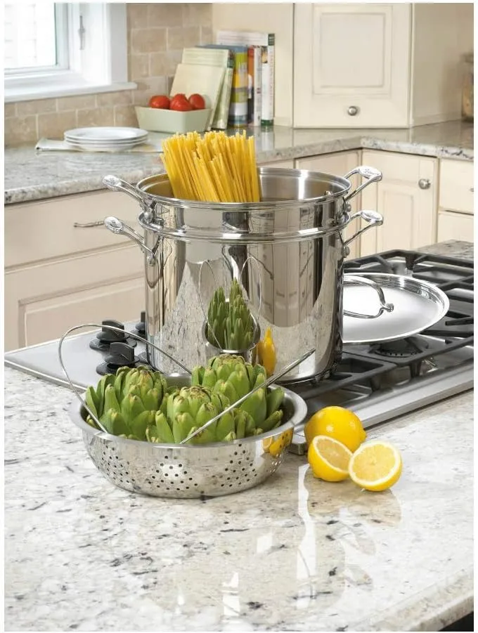 Cuisinart 4-Piece Cookware Set, 12 Quarts, Chef's Classic Stainless Steel Pasta/Steamer, 77-412P1