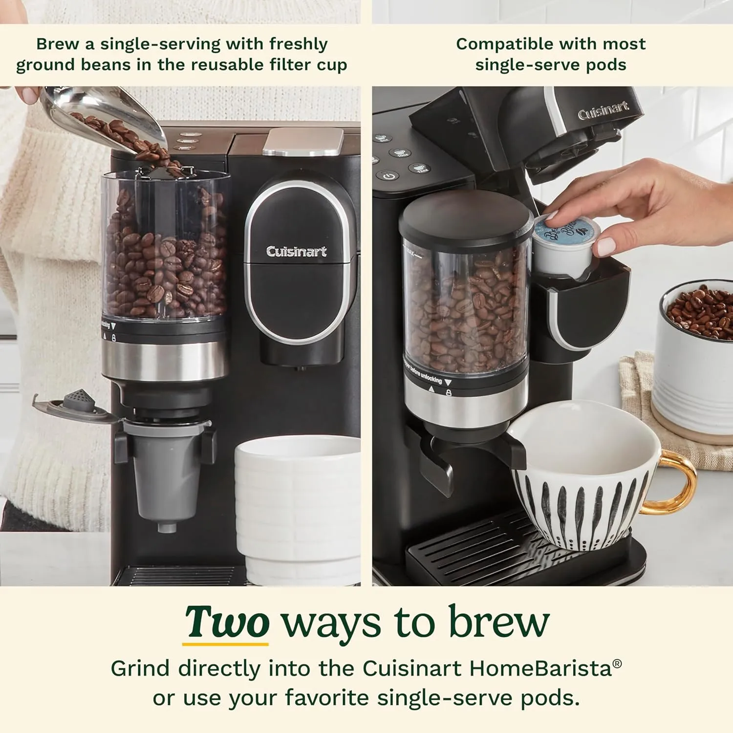 Cuisinart Single-Serve Coffee Maker + Coffee Grinder with 8 oz., 10 oz., and 12 oz. Serving Size