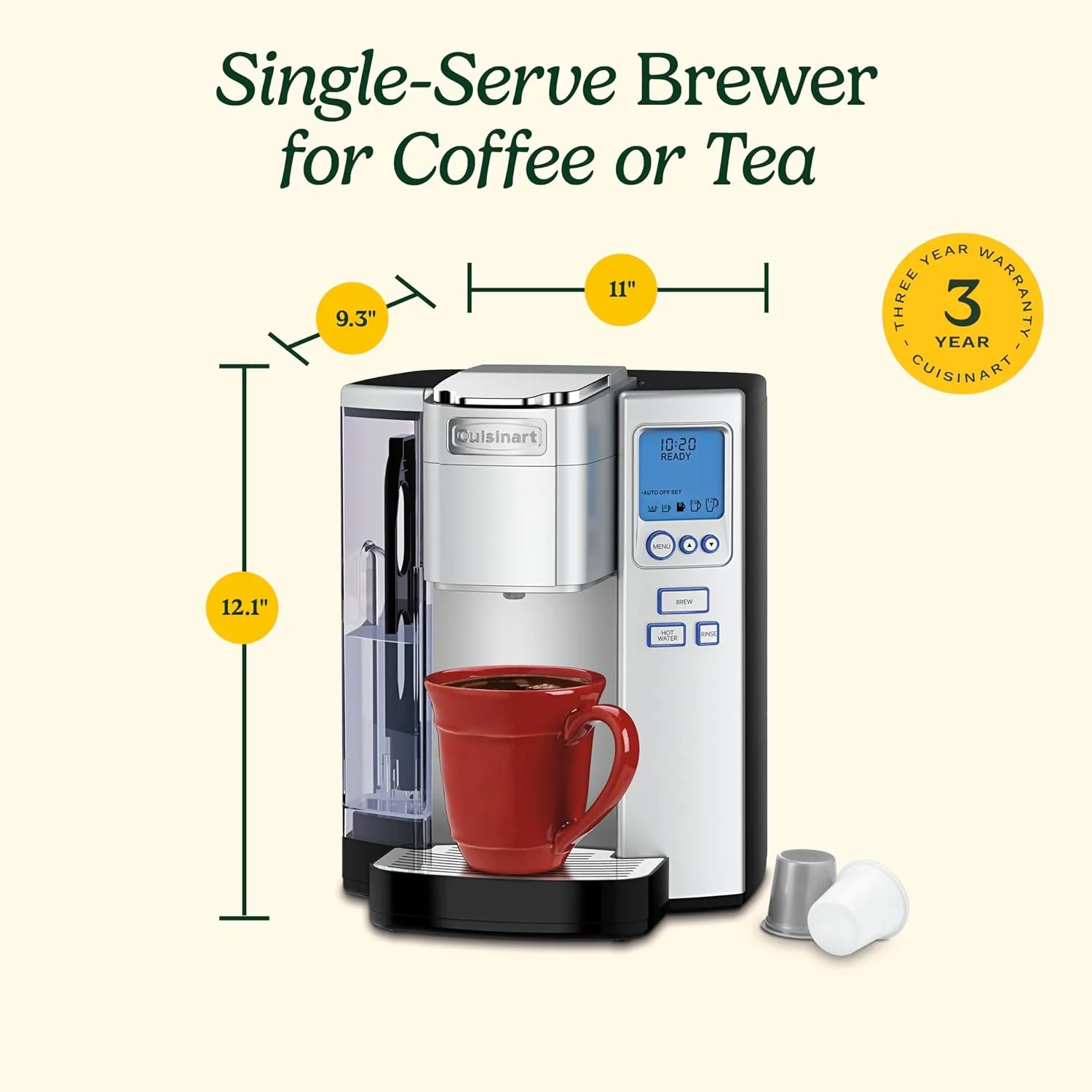 Cuisinart Coffee Maker, Single Serve 72-Ounce Reservoir Coffee Machine, Programmable Brewing & Hot Water Dispenser