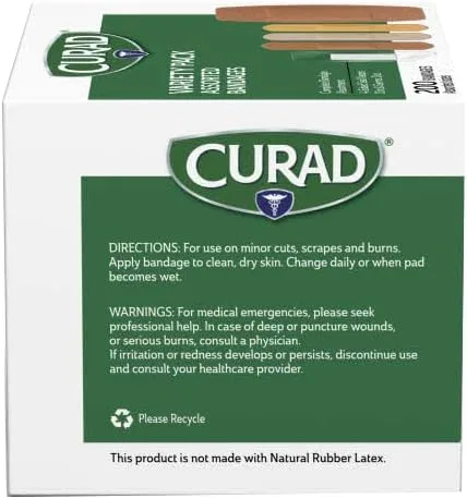CURAD Assorted Adhesive Bandages, 4-Sided Seal, Variety Pack, 200 Count, 1 Pack