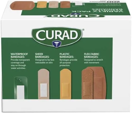 CURAD Assorted Adhesive Bandages, 4-Sided Seal, Variety Pack, 200 Count, 1 Pack