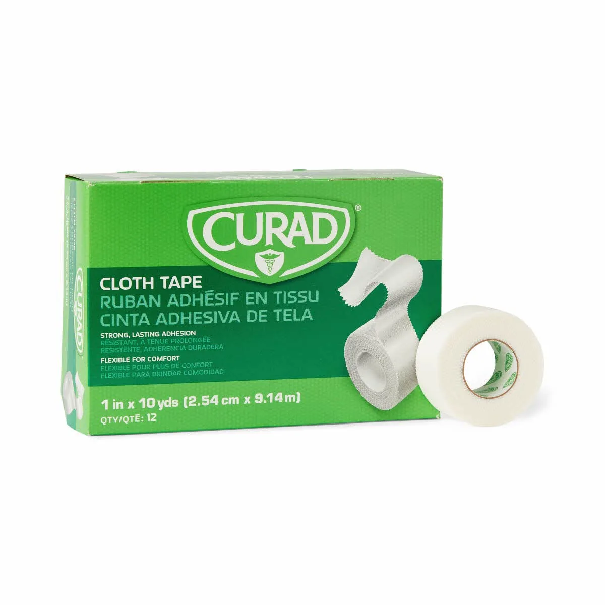 CURAD Cloth Silk Adhesive Tape, 1" x 10 yd, 12 Count, White