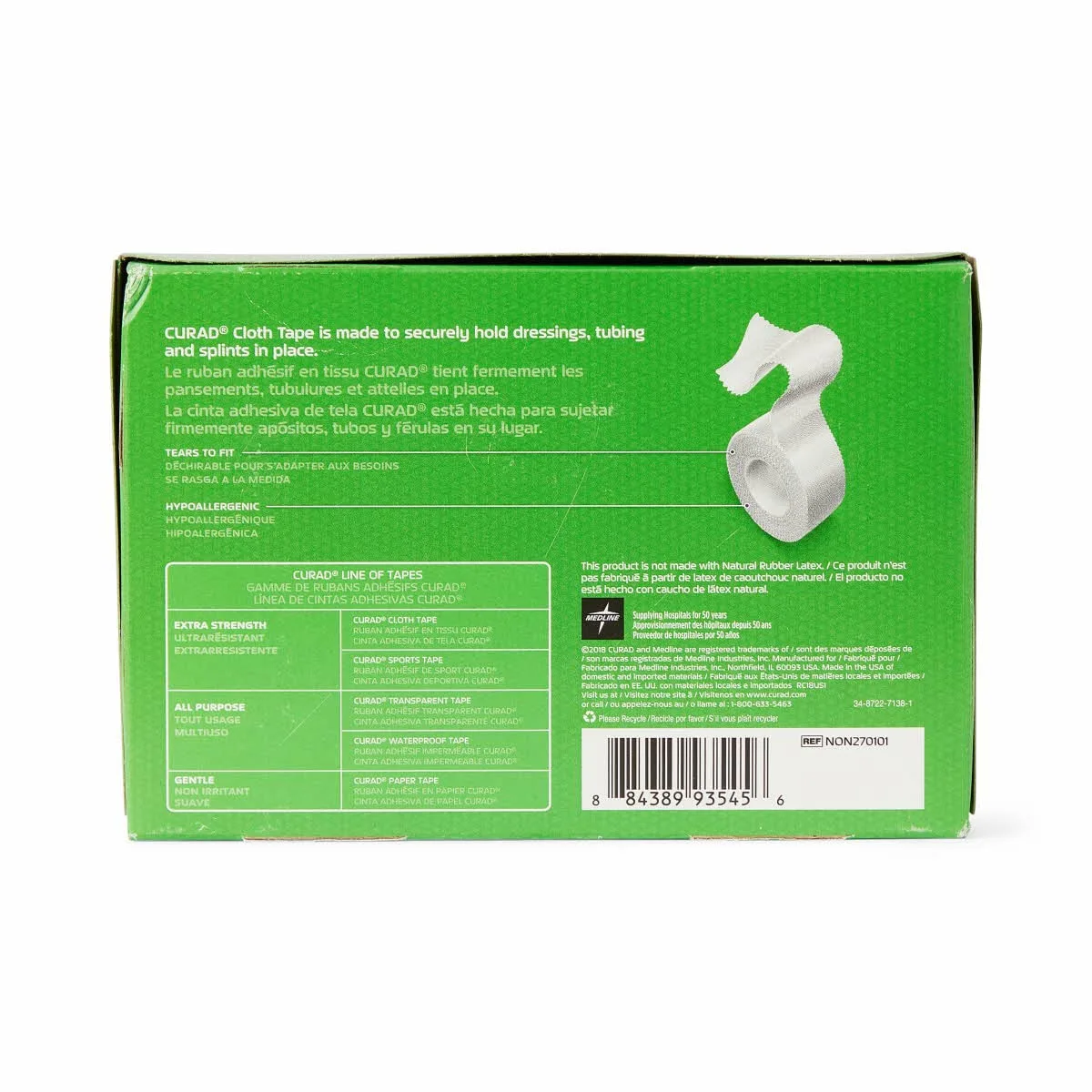 CURAD Cloth Silk Adhesive Tape, 1" x 10 yd, 12 Count, White