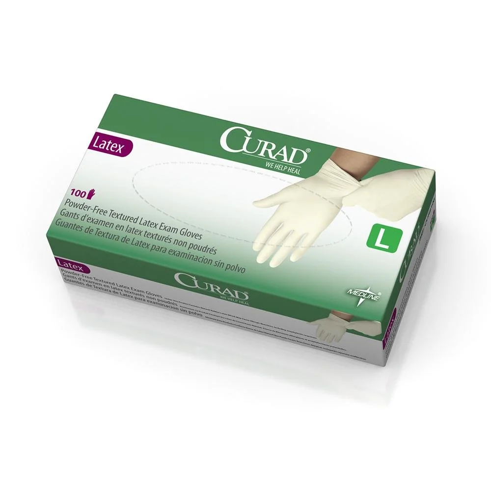 CURAD Comfort Powder-Free Textured Latex Exam Gloves Disposable