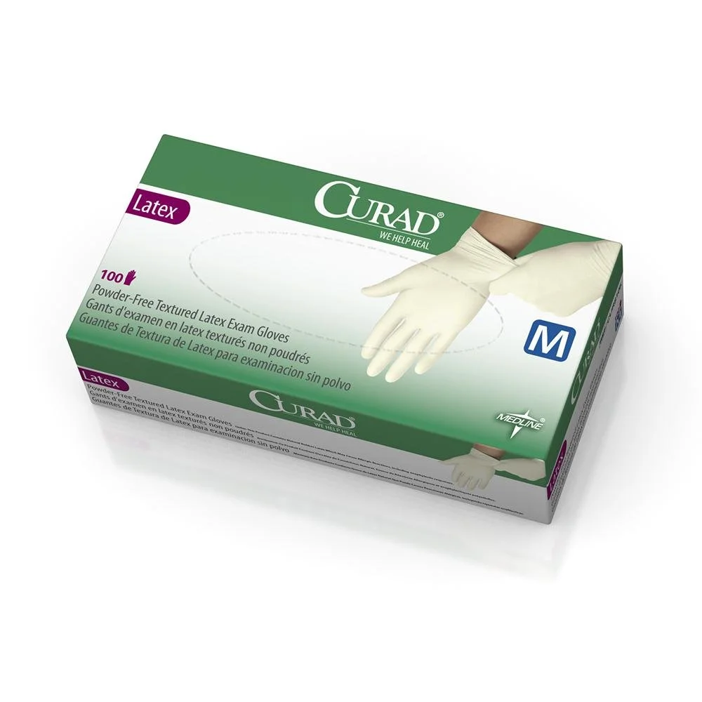 CURAD Comfort Powder-Free Textured Latex Exam Gloves Disposable