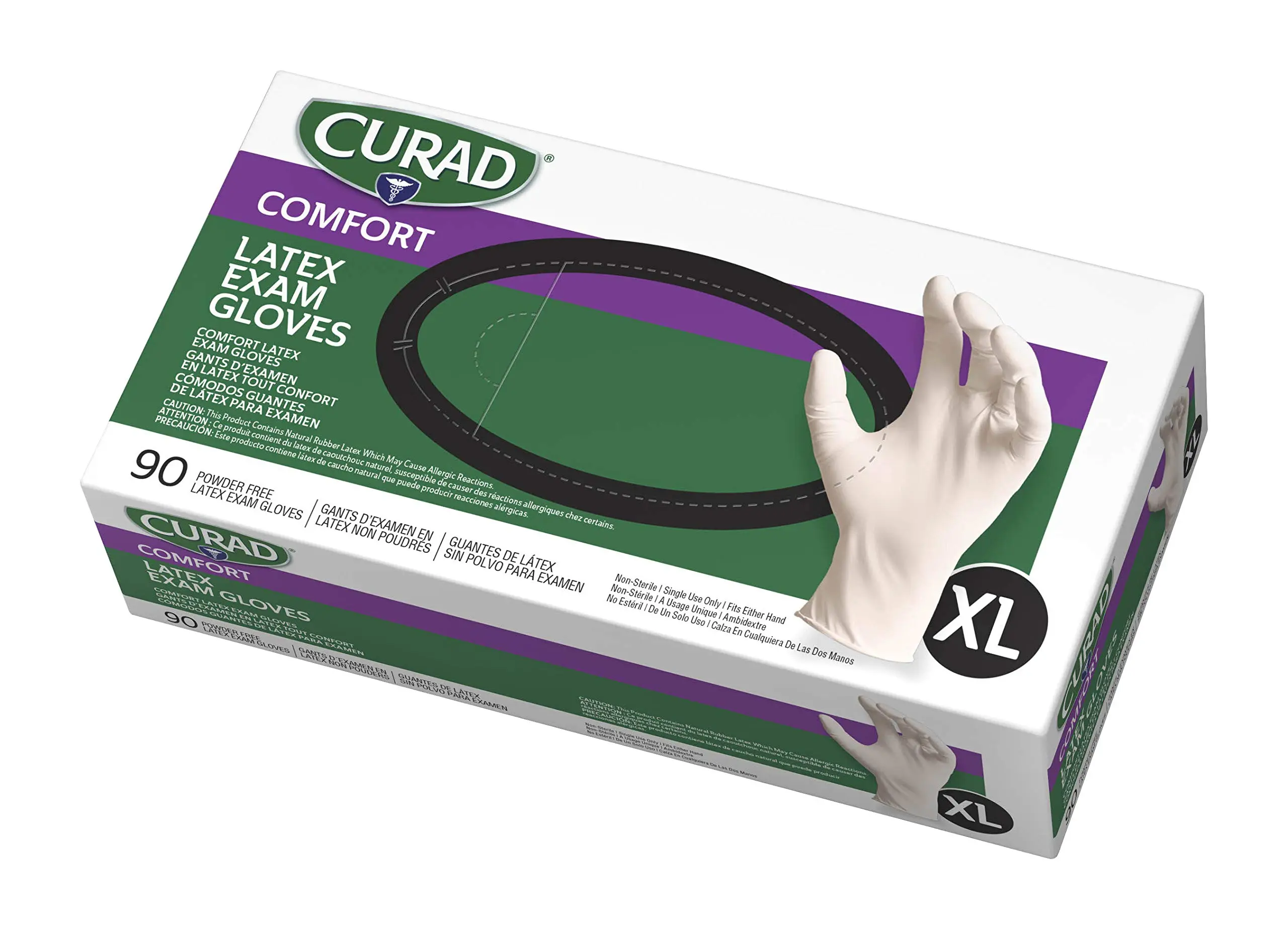 CURAD Comfort Powder-Free Textured Latex Exam Gloves Disposable