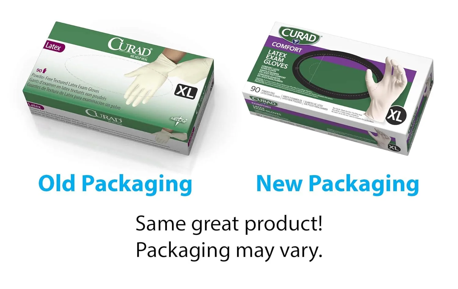 CURAD Comfort Powder-Free Textured Latex Exam Gloves Disposable