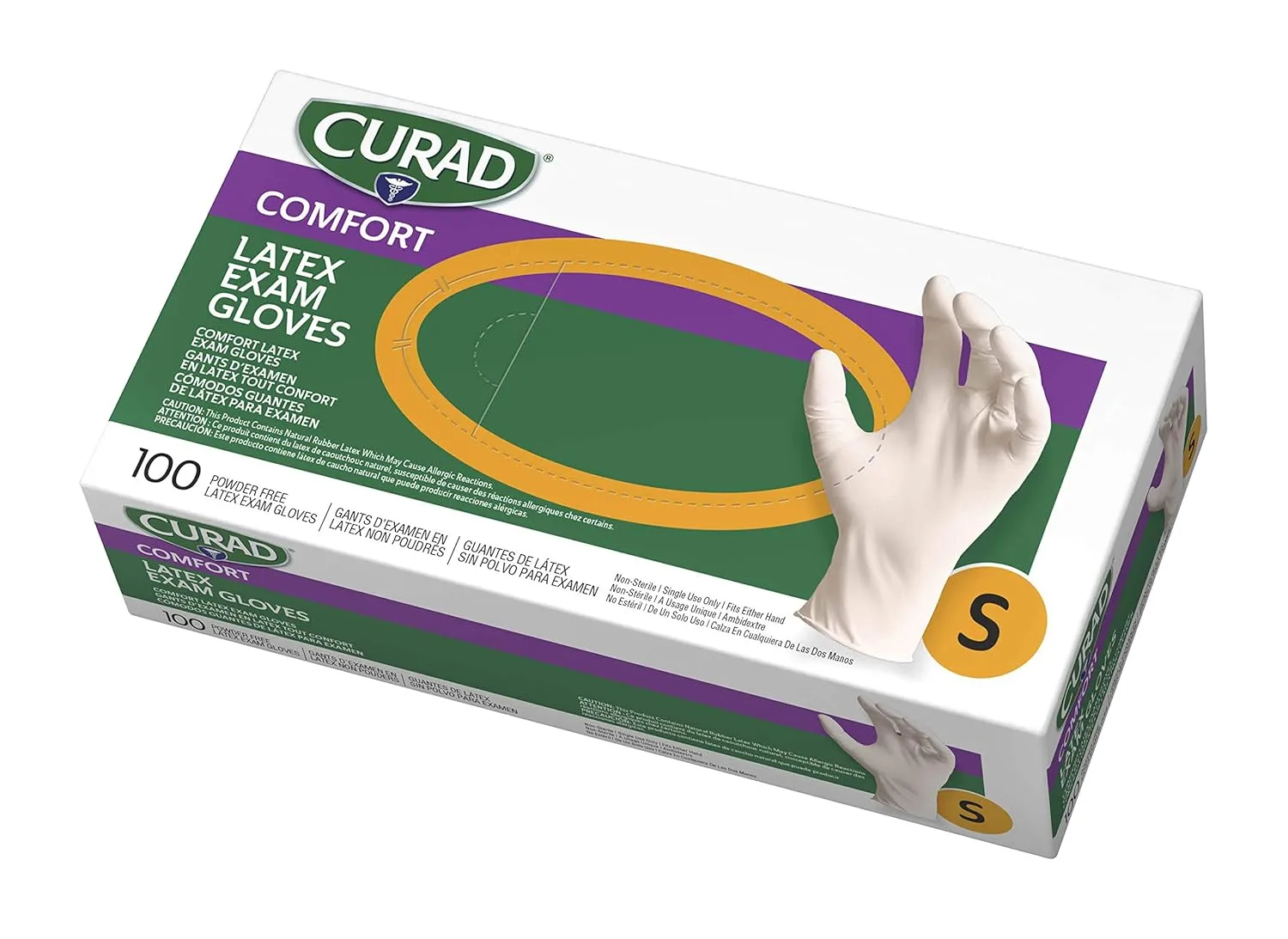 CURAD Comfort Powder-Free Textured Latex Exam Gloves Disposable