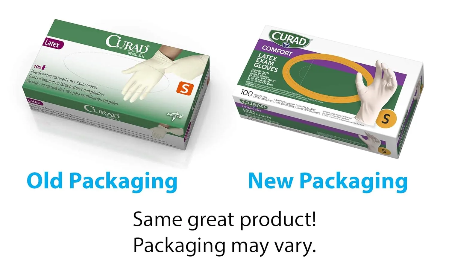 CURAD Comfort Powder-Free Textured Latex Exam Gloves Disposable